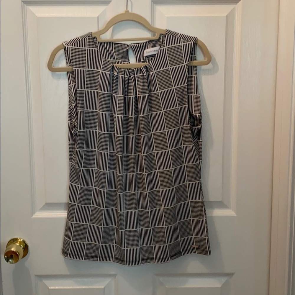 Calvin Klein black & white work blouse